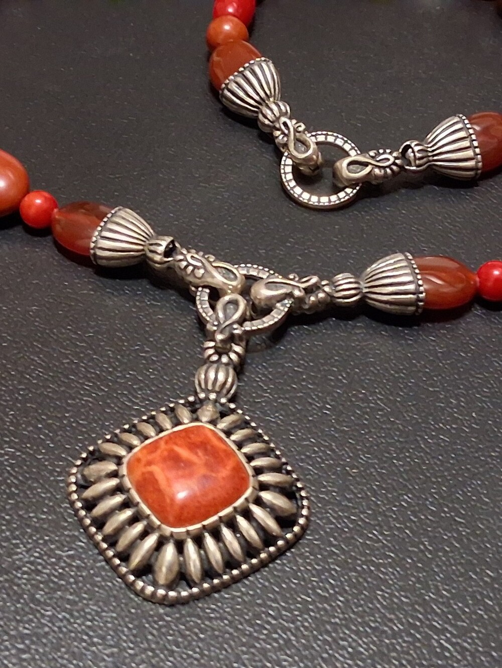 Carolyn Pollack Sterling Silver Carnelian Jasper Coral Necklace Bracelet Set